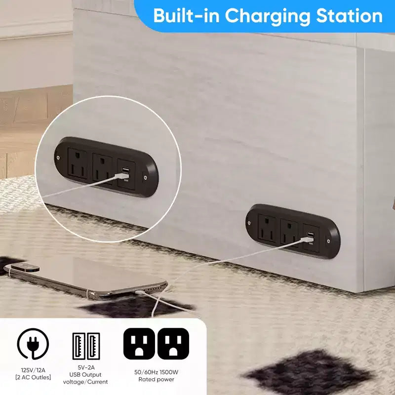 Mjkone Letto a scomparsa matrimoniale moderno con porte USB, cassetti e materasso da 4,7''