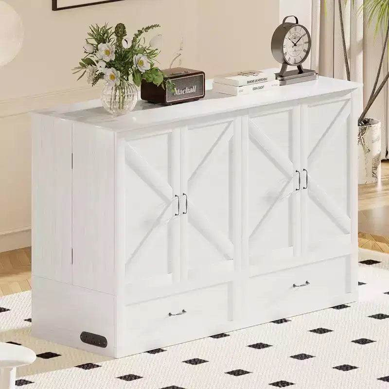 Mjkone Letto a scomparsa matrimoniale moderno con porte USB, cassetti e materasso da 4,7''