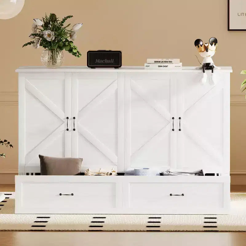 Mjkone Letto a scomparsa matrimoniale moderno con porte USB, cassetti e materasso da 4,7''