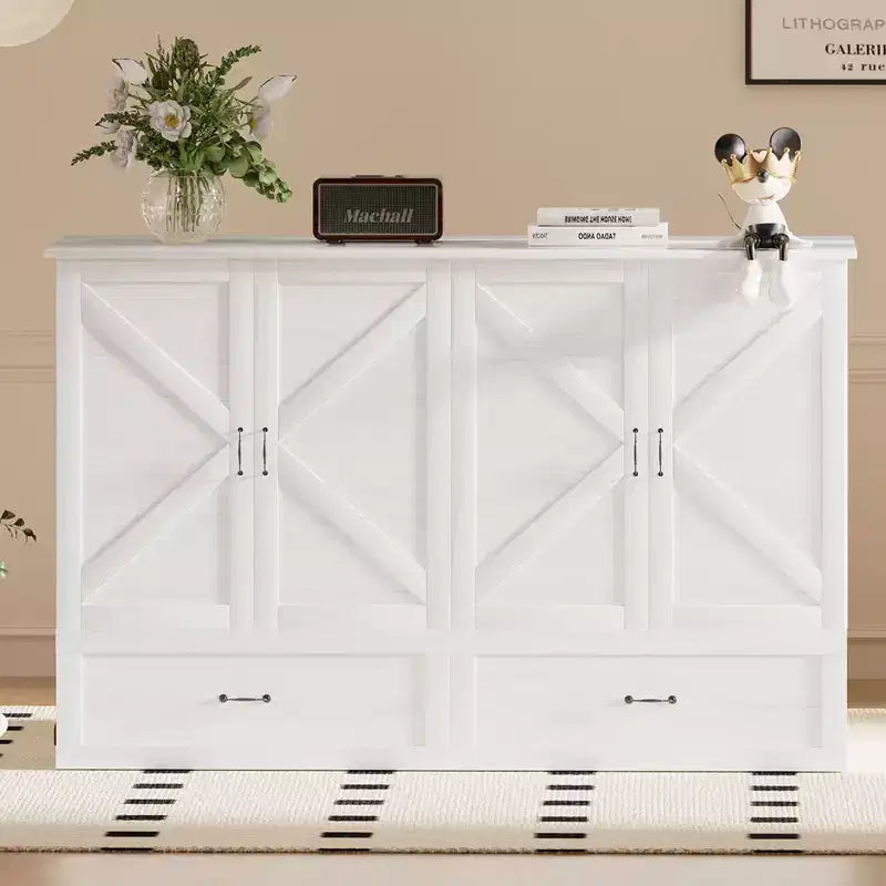 Mjkone Letto a scomparsa matrimoniale moderno con porte USB, cassetti e materasso da 4,7''