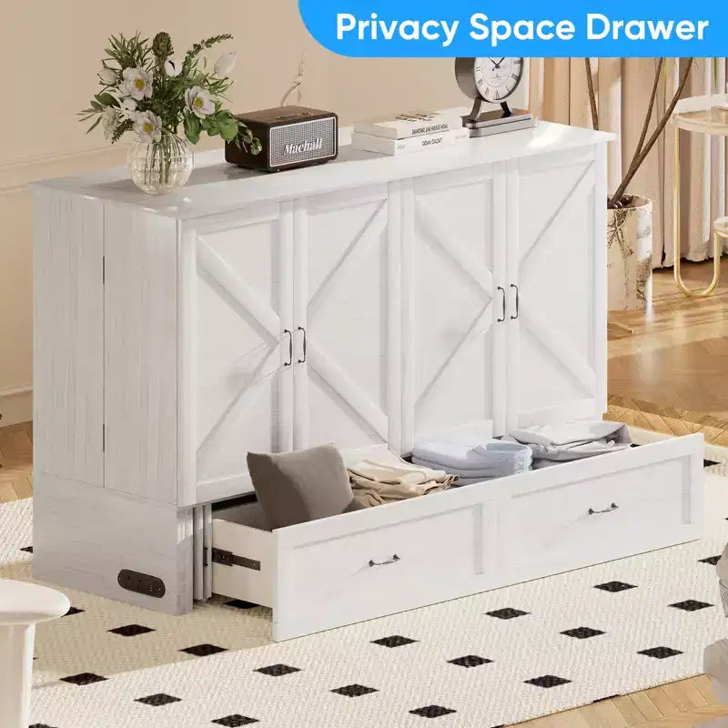 Mjkone Letto a scomparsa matrimoniale moderno con porte USB, cassetti e materasso da 4,7''