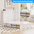 Mjkone Letto a scomparsa matrimoniale moderno con porte USB, cassetti e materasso da 4,7''