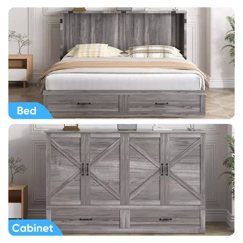 Mjkone Letto a scomparsa matrimoniale moderno con porte USB, cassetti e materasso da 4,7''