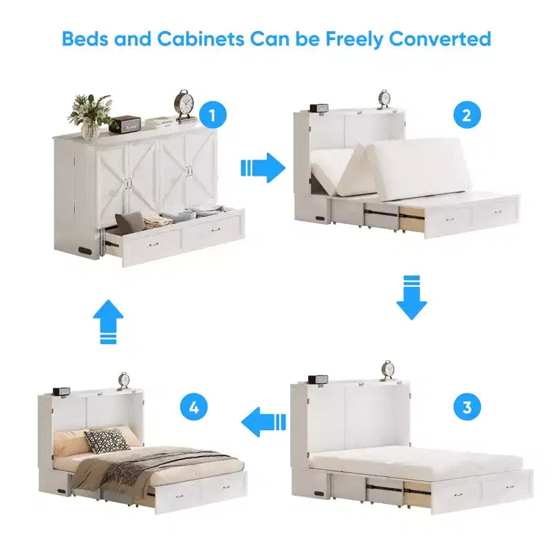 Mjkone Letto a scomparsa matrimoniale moderno con porte USB, cassetti e materasso da 4,7''