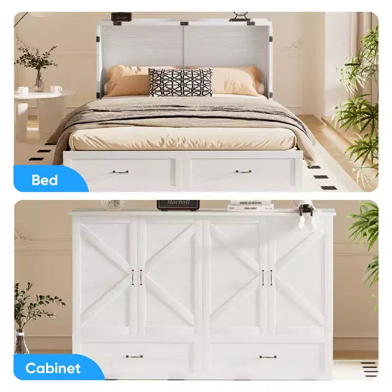 Mjkone Letto a scomparsa matrimoniale moderno con porte USB, cassetti e materasso da 4,7''