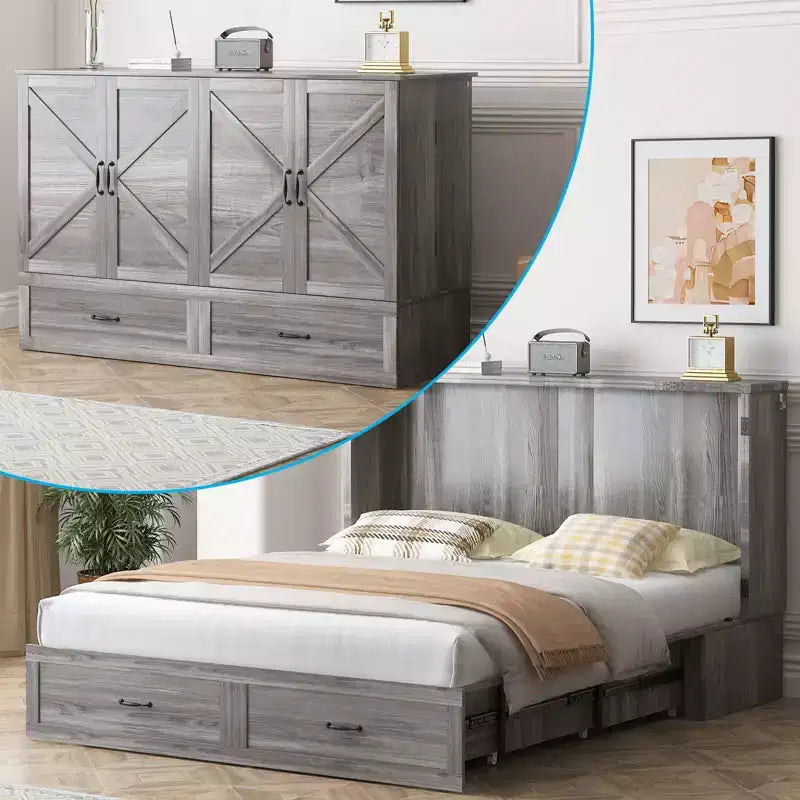 Mjkone Letto a scomparsa matrimoniale moderno con porte USB, cassetti e materasso da 4,7''