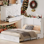 Mjkone Letto a scomparsa matrimoniale moderno con porte USB, cassetti e materasso da 4,7''