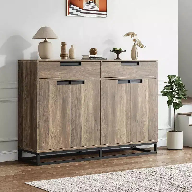 COZONY 55 Mobile Credenza Buffet, Grande Armadio da Cucina con 2 Cassetti e 4 Ante, Tavolino da Caffè per Sala da Pranzo
