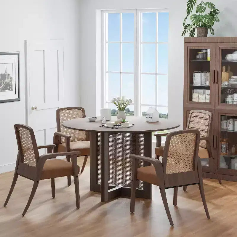 MAYEERTY Tavolo da pranzo rotondo in legno da 46 pollici per 4 persone, tavolo da cucina e sala da pranzo moderno in stile rustico