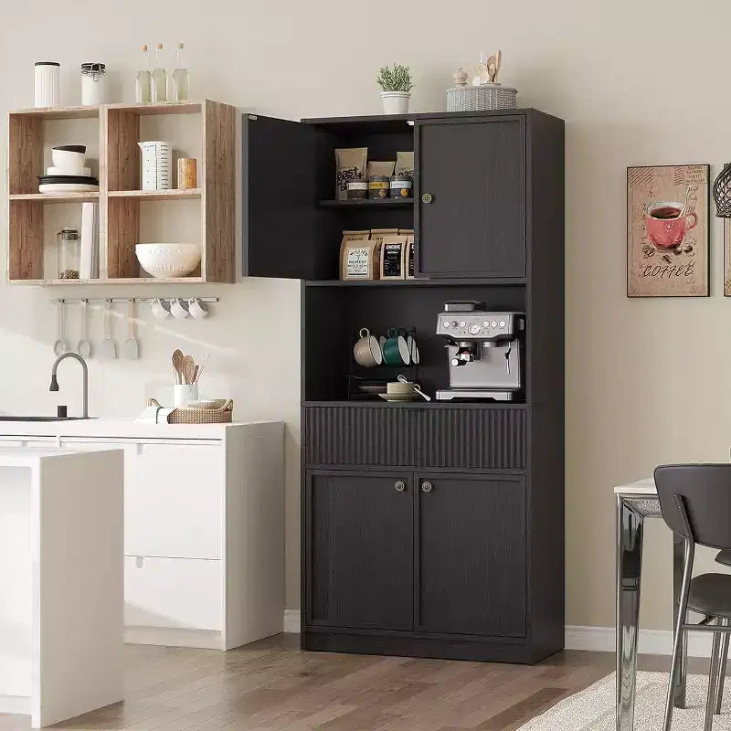 Dispensa a colonna scanalata da 70 cm - Mobile contenitore con piano di lavoro, ante e cassetto per cucina e sala da pranzo