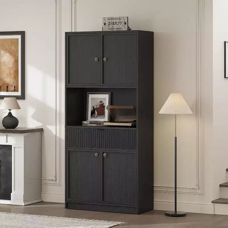 Dispensa a colonna scanalata da 70 cm - Mobile contenitore con piano di lavoro, ante e cassetto per cucina e sala da pranzo