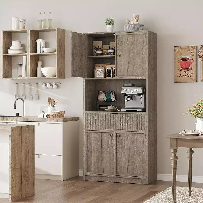 Dispensa a colonna scanalata da 70 cm - Mobile contenitore con piano di lavoro, ante e cassetto per cucina e sala da pranzo