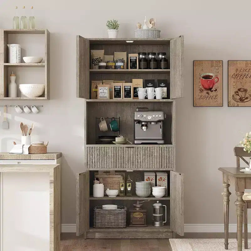 Dispensa a colonna scanalata da 70 cm - Mobile contenitore con piano di lavoro, ante e cassetto per cucina e sala da pranzo