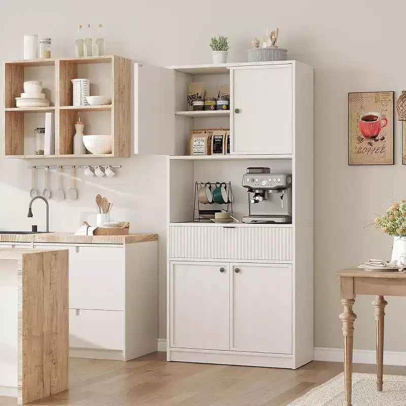 Dispensa a colonna scanalata da 70 cm - Mobile contenitore con piano di lavoro, ante e cassetto per cucina e sala da pranzo