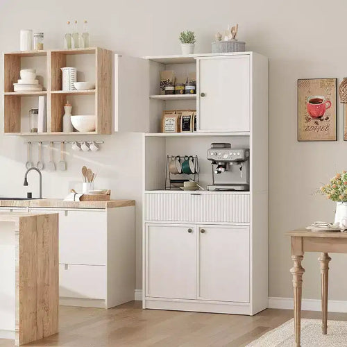 Dispensa a colonna scanalata da 70 cm - Mobile contenitore con piano di lavoro, ante e cassetto per cucina e sala da pranzo