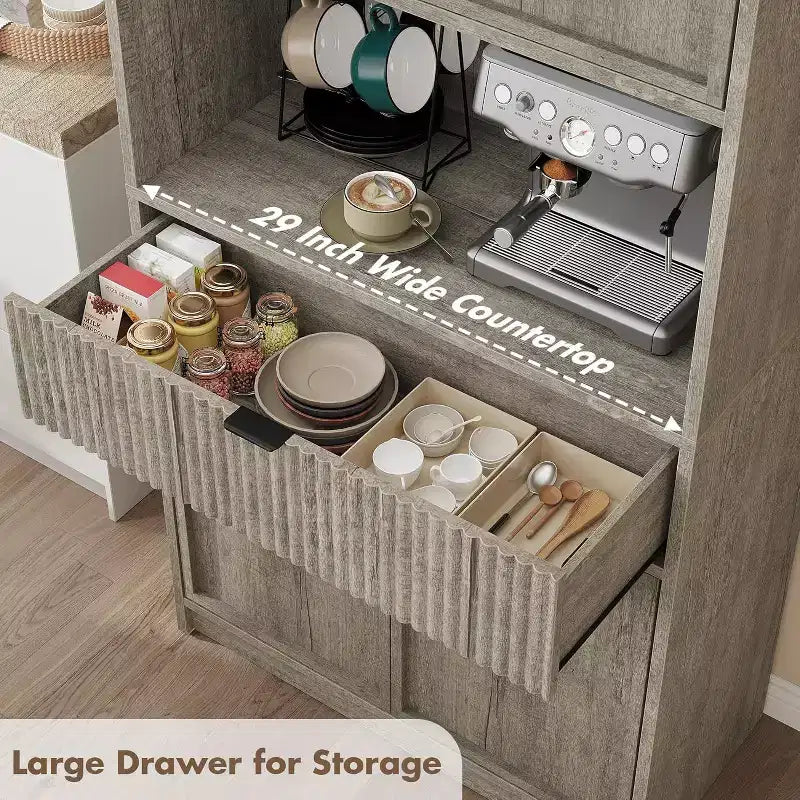 Dispensa a colonna scanalata da 70 cm - Mobile contenitore con piano di lavoro, ante e cassetto per cucina e sala da pranzo