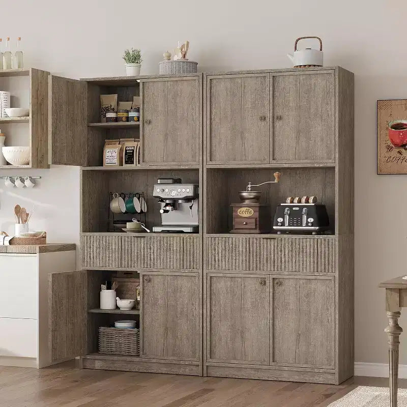 Dispensa a colonna scanalata da 70 cm - Mobile contenitore con piano di lavoro, ante e cassetto per cucina e sala da pranzo