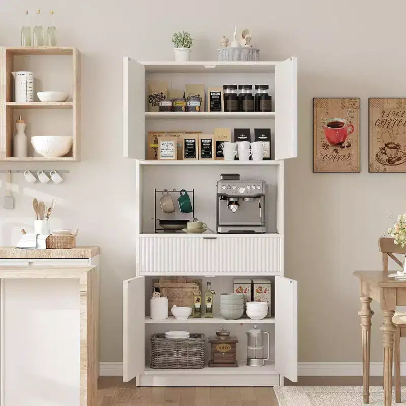 Dispensa a colonna scanalata da 70 cm - Mobile contenitore con piano di lavoro, ante e cassetto per cucina e sala da pranzo