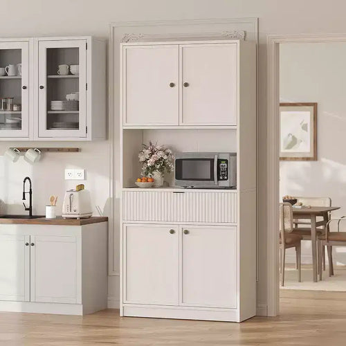70 Fluted Pantry Cabinet - Storage w/ Countertop, Doors & Drawer for Kitchen & Dining Room