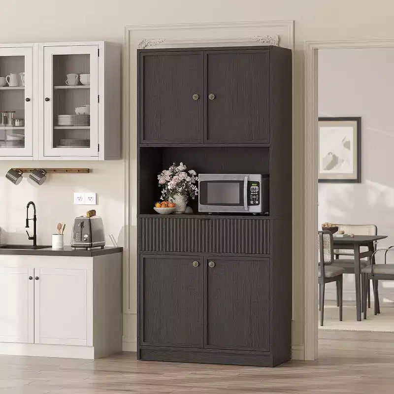 Dispensa a colonna scanalata da 70 cm - Mobile contenitore con piano di lavoro, ante e cassetto per cucina e sala da pranzo
