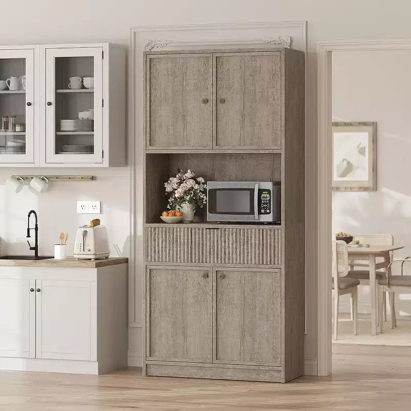 Dispensa a colonna scanalata da 70 cm - Mobile contenitore con piano di lavoro, ante e cassetto per cucina e sala da pranzo
