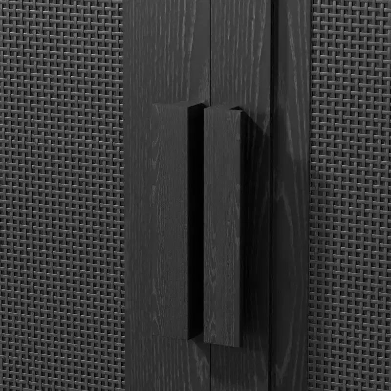 PexFix 62 W x 31 H Madia Moderna con Ante a 4 Pannelli in Rattan Mobile Buffet Credenza Consolle con Vano Contenitore per Corridoio Ingresso Sala da Pranzo Nero