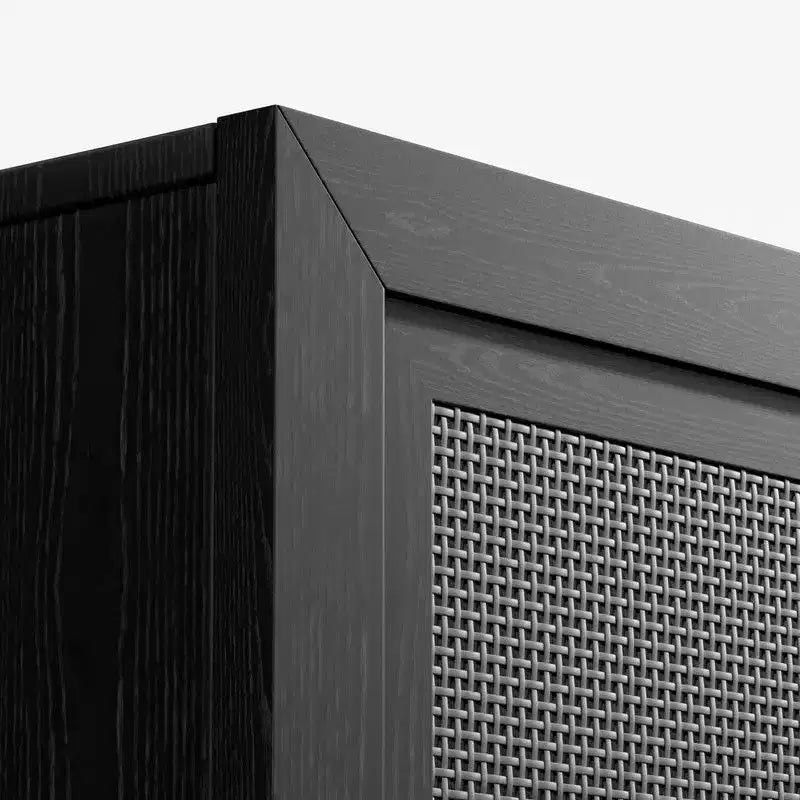 PexFix 62 W x 31 H Madia Moderna con Ante a 4 Pannelli in Rattan Mobile Buffet Credenza Consolle con Vano Contenitore per Corridoio Ingresso Sala da Pranzo Nero