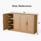 PexFix 62 L x 31 H Credenza Moderna con 4 Ante, Pannello in Rattan, Mobile Contenitore Consolle per Corridoio, Ingresso, Sala da Pranzo, Naturale