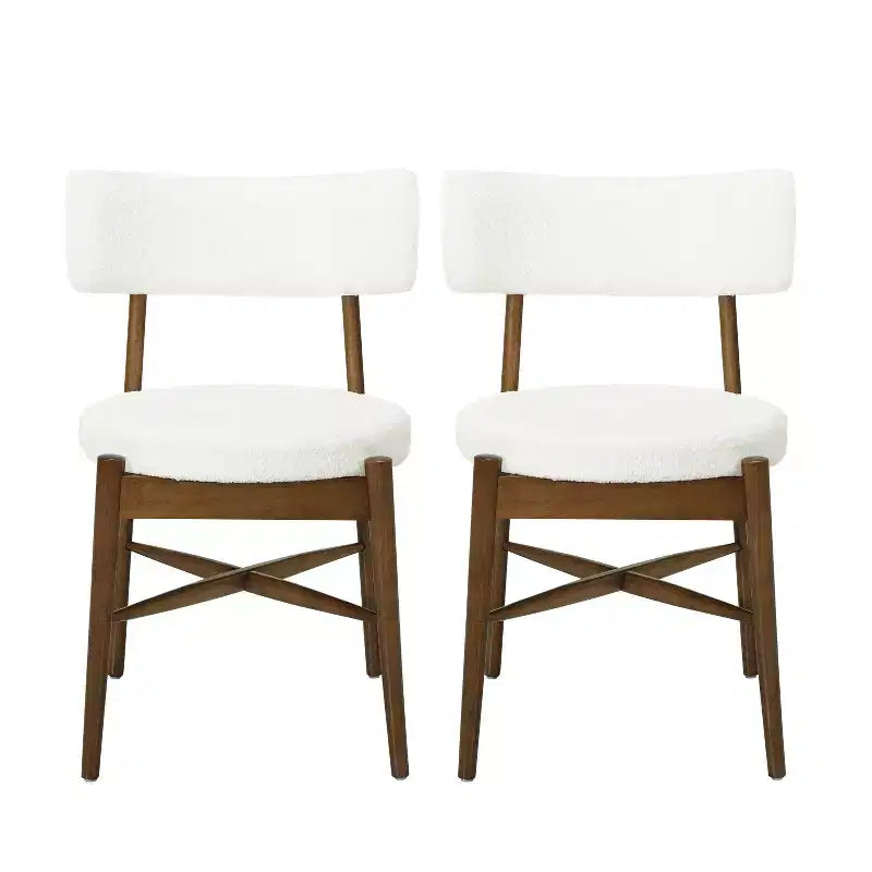 Set di 2 sedie da pranzo Okak Mid Century in Bouclé, senza braccioli, con schienale e seduta in legno, per sala da pranzo, cucina