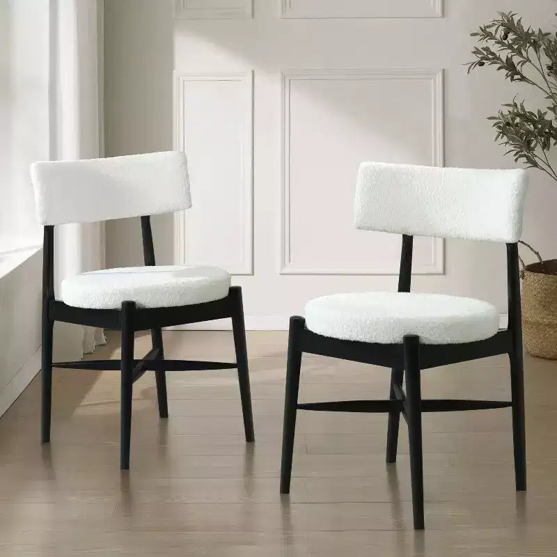Set di 2 sedie da pranzo Okak Mid Century in Bouclé, senza braccioli, con schienale e seduta in legno, per sala da pranzo, cucina