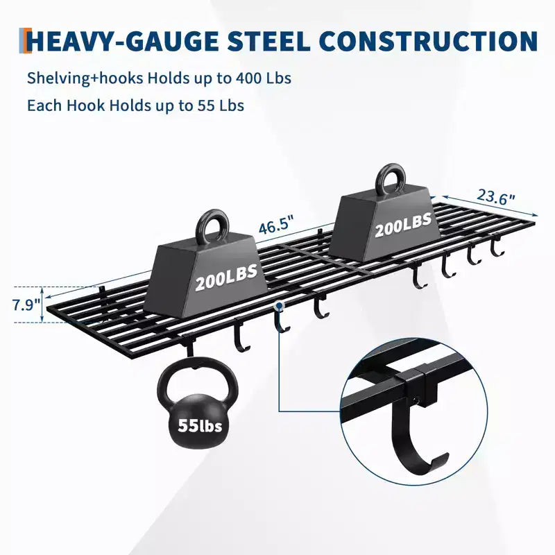 Scaffali portaoggetti da 2 pezzi, capacità di carico totale 400 libbre, scaffalature da garage per impieghi gravosi, scaffale metallico a parete antiruggine, scaffalature da garage salvaspazio, 2x4 piedi