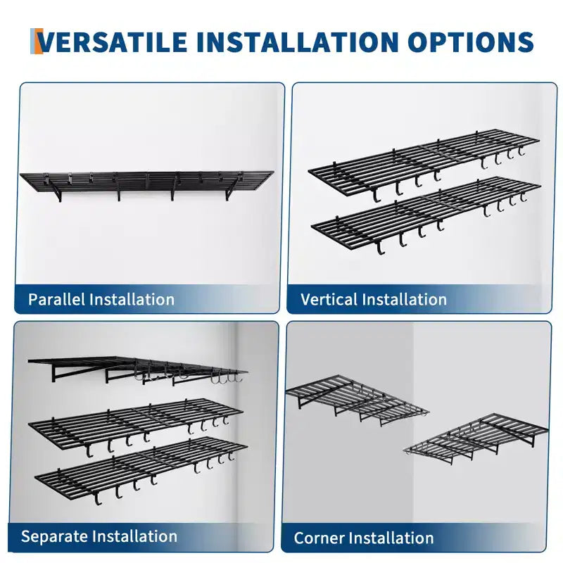 Scaffali portaoggetti da 2 pezzi, capacità di carico totale 400 libbre, scaffalature da garage per impieghi gravosi, scaffale metallico a parete antiruggine, scaffalature da garage salvaspazio, 2x4 piedi