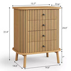 Cassettiera COZONY a 4 cassetti, mobile con cassetti in vimini bohémien con maniglie nere opache e gambe in legno per camera da letto, soggiorno, corridoio