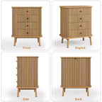Cassettiera COZONY a 4 cassetti, mobile con cassetti in vimini bohémien con maniglie nere opache e gambe in legno per camera da letto, soggiorno, corridoio