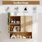 CuisinSmart Mobiletto da Bagno a Parete con Porta Scorrevole, Armadietto dei Medicinali con Piano Effetto Marmo, Ripiano Regolabile e Spazio di Archiviazione Aperto