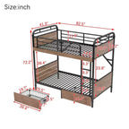 Letto a castello in metallo Twin XL su Twin XL, divisibile, con luce LED e due cassetti portaoggetti, nero