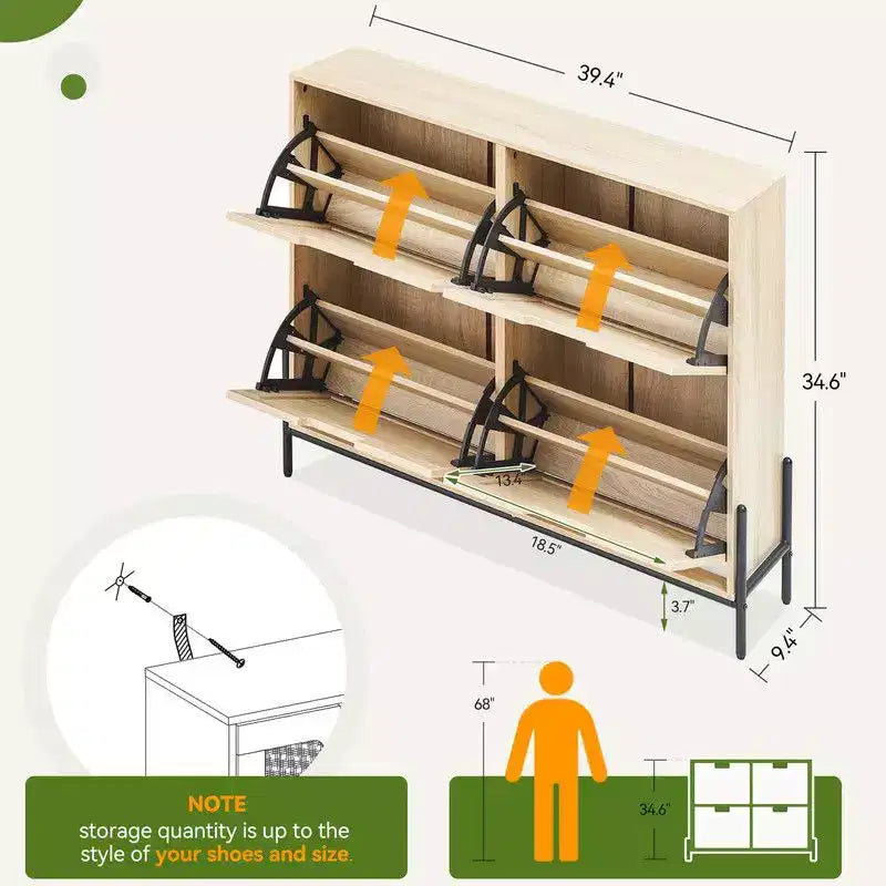 Scarpiera con 4 cassetti - Scarpiera con pannello scanalato 3 divisori regolabili