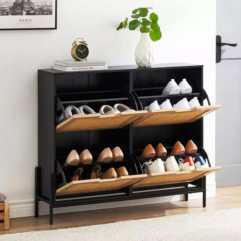 Shoe Cabinet with 4 Drawers - Twith Fluted Panel Shoe Storage Cabinet3 Gears Adjustable Partitions