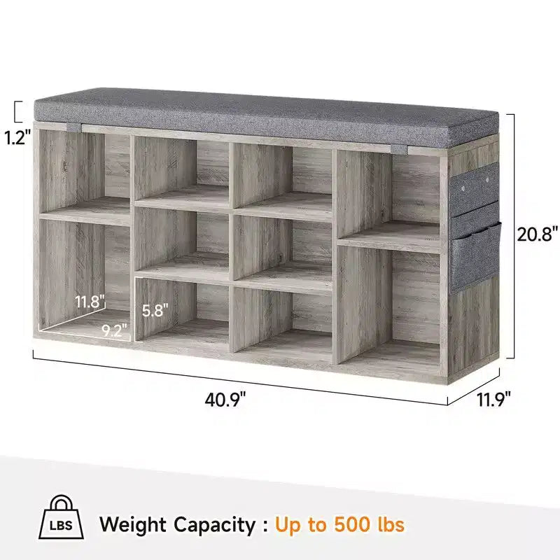 Scarpiera con cuscino rimovibile - Organizzatore a 3 ripiani con ripiani regolabili