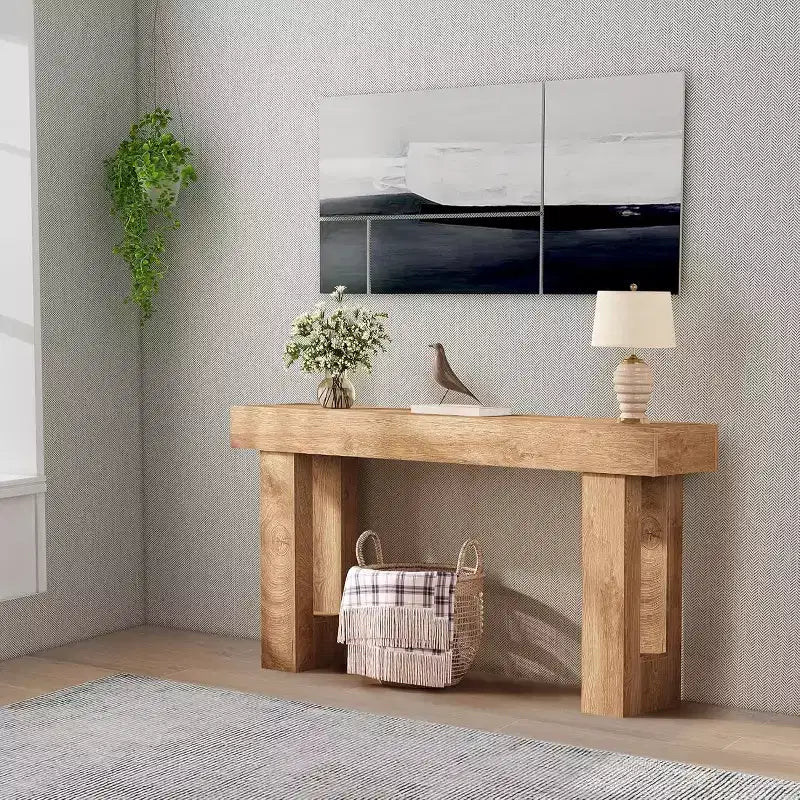 Acekool 63 Tavolo Consolle Moderno da Fattoria, Tavolo da Divano Rettangolare Stretto con Finitura Venatura del Legno, Tavolo da Ingresso per Soggiorno o Appartamento