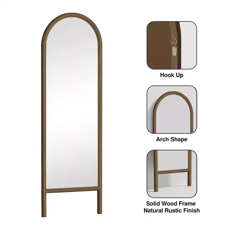 Specchio a figura intera MAYEERTY in legno massello, a pioli, ad arco, nero 64x21x1 pollici, senza supporto