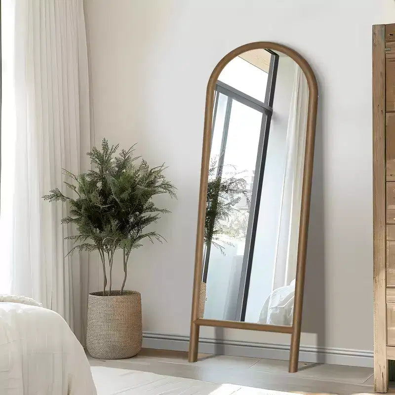 Specchio a figura intera MAYEERTY in legno massello, a pioli, ad arco, nero 64x21x1 pollici, senza supporto