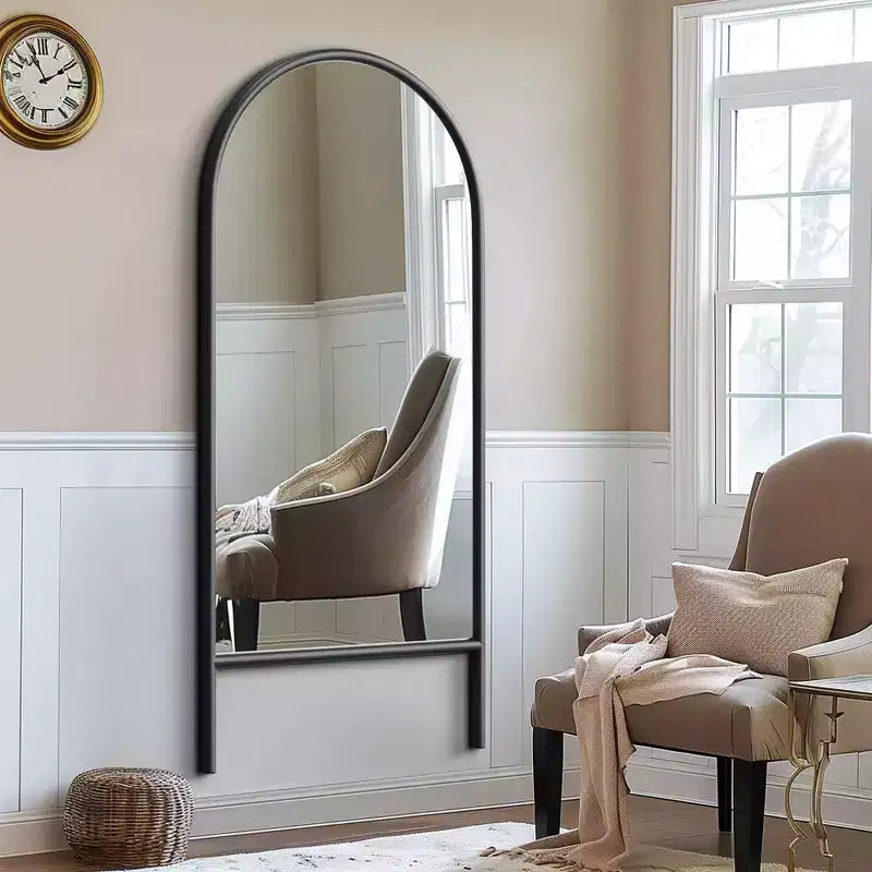 Specchio a figura intera MAYEERTY in legno massello, a pioli, ad arco, nero 64x21x1 pollici, senza supporto