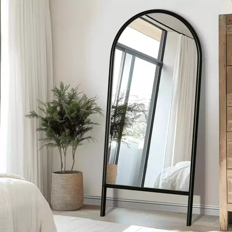 Specchio a figura intera MAYEERTY in legno massello, a pioli, ad arco, nero 64x21x1 pollici, senza supporto