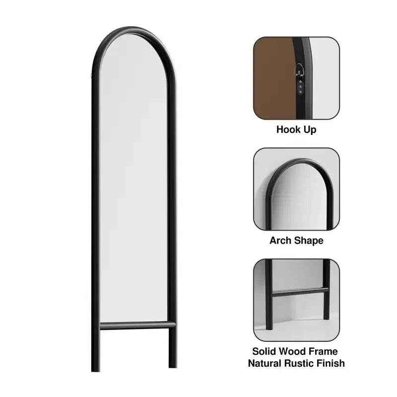 Specchio a figura intera MAYEERTY in legno massello, a pioli, ad arco, nero 64x21x1 pollici, senza supporto