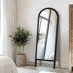 Specchio a figura intera MAYEERTY in legno massello, a pioli, ad arco, nero 64x21x1 pollici, senza supporto