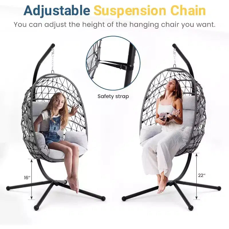 Heynemo Sedia a uovo sospesa da esterno con supporto, sedia a dondolo da interno, sedia sospesa in vimini in stile boho con supporto capacità 158 kg