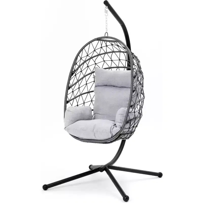 Heynemo Hanging Egg Chair Outdoor Swing Chair with Stand, Hammock Chair Indoor, Patio Boho Wicker Hanging Chair with Stand 350lbs Capacity
