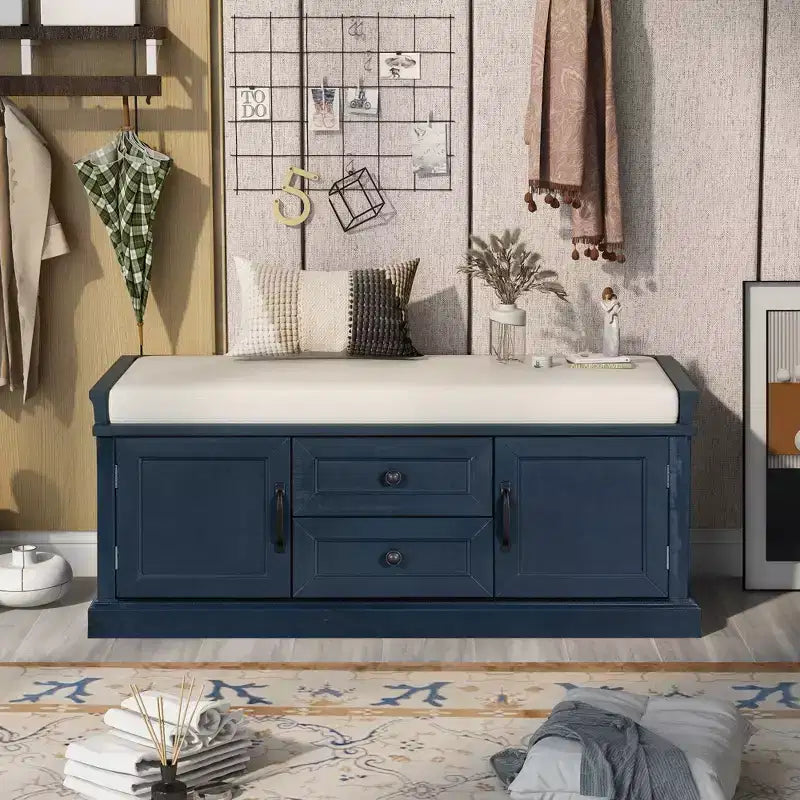 GDFStudio Frances Storage Shoe Bench with Drawers and Cabinets