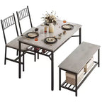 Set di 4 sedie da cucina, Set tavolo da pranzo per 4 con panca e sedie, Set da 4 pezzi per tavolo da cucina con ripiano portaoggetti per piccoli spazi
